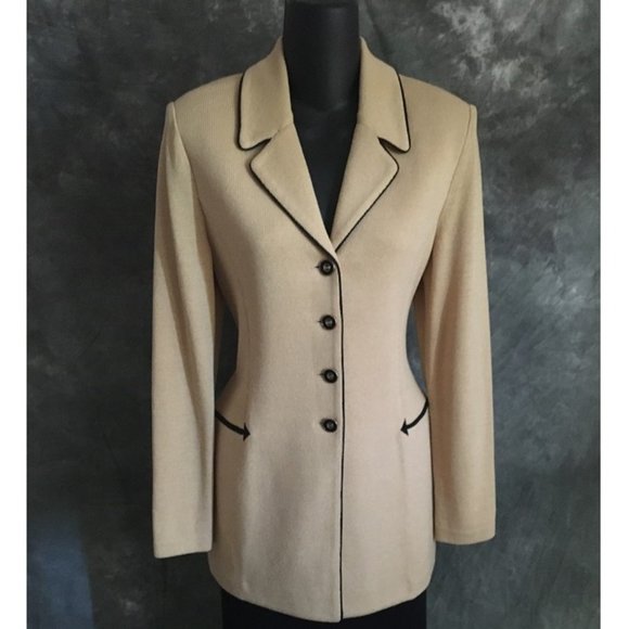 ST JOHN BEIGE KNIT JACKET BLAZER SIZE 4 - Picture 1 of 5